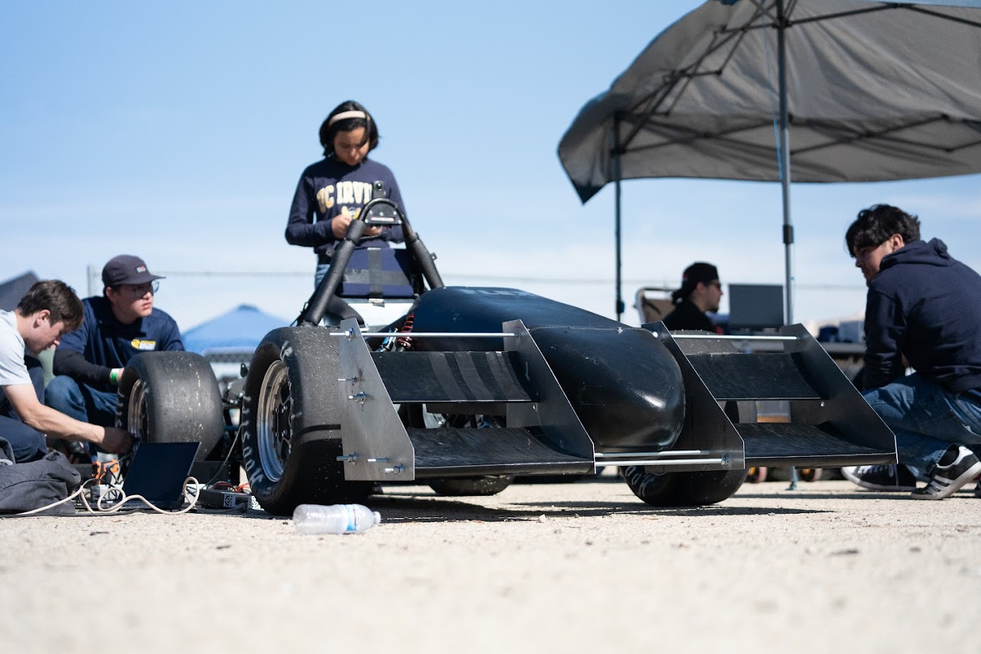 UCI FSAE students working on electric race car